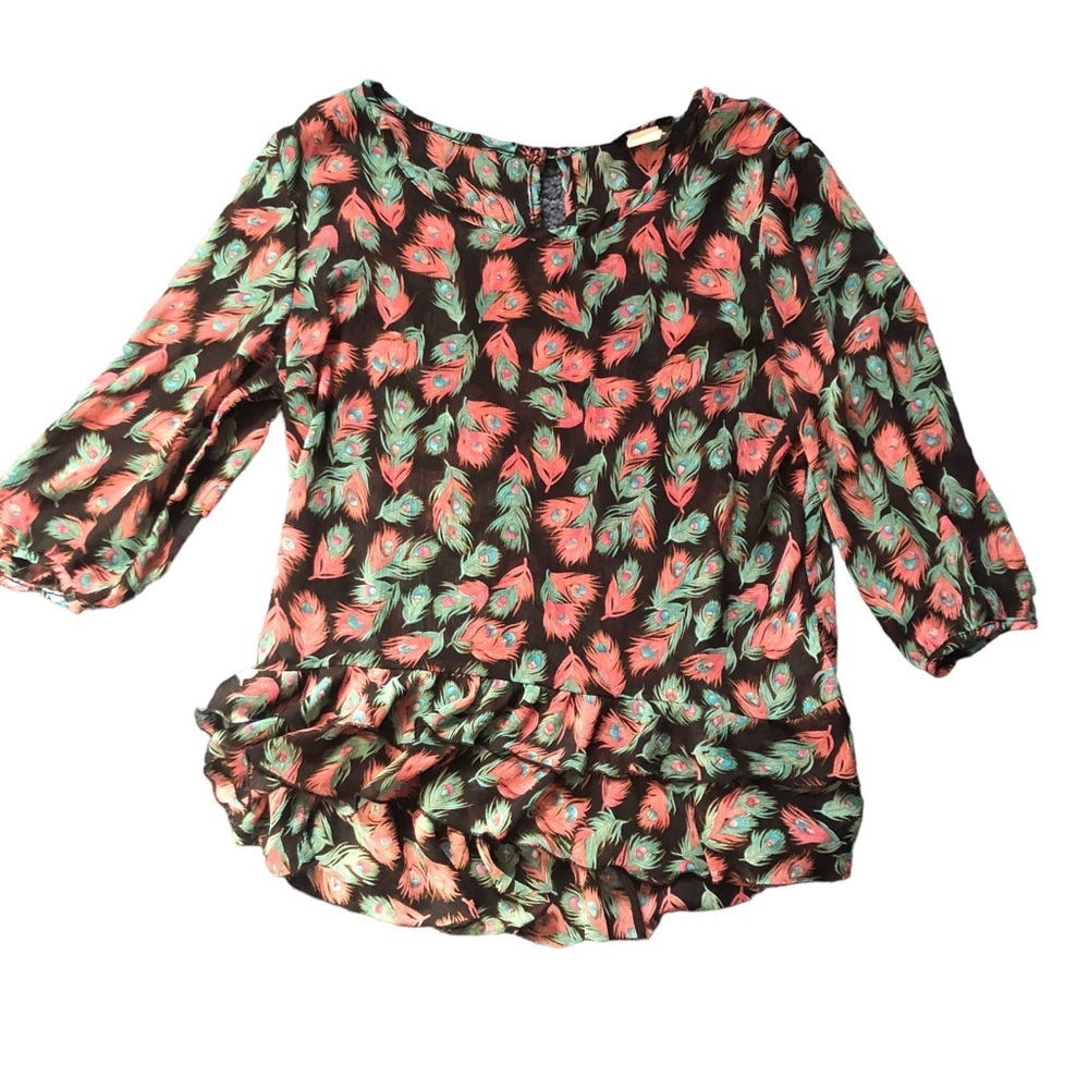 Ripe M/L Sheer Blouse Multi Colour Peacock Feather